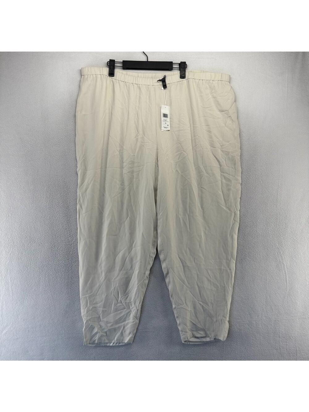 Eileen Fisher Pants Womens 3X Bone Gray Tapered Side Slt Elastic Waist Silk NEW
